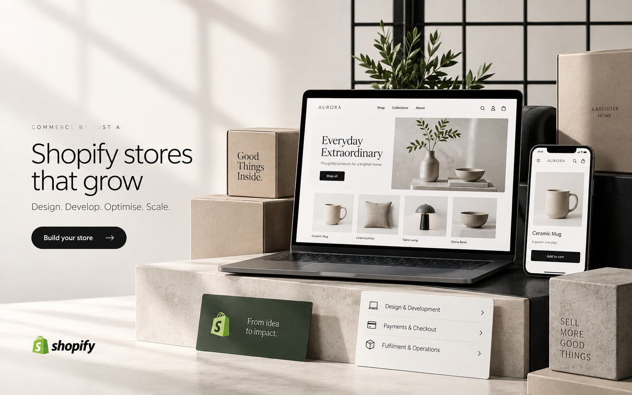 Shopify commerce design and development by Just AI